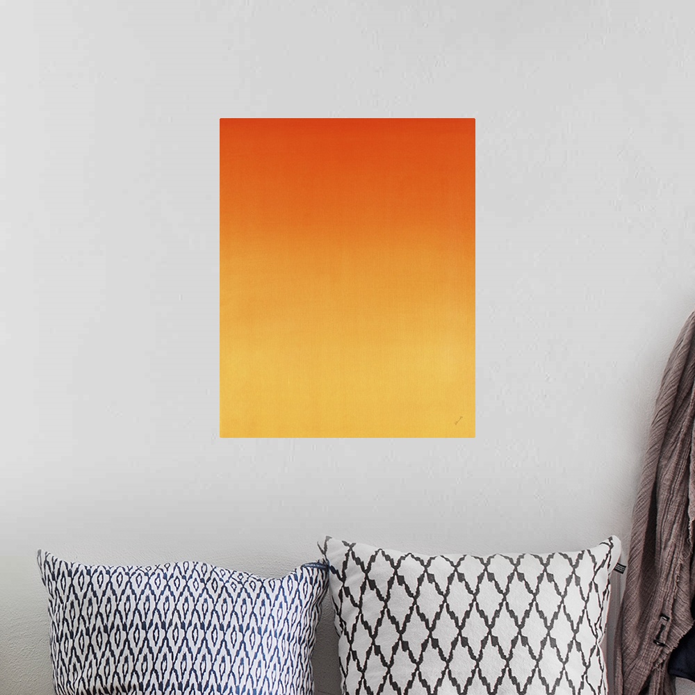 A bohemian room featuring Contemporary painting of orange fading into a lighter shade.
