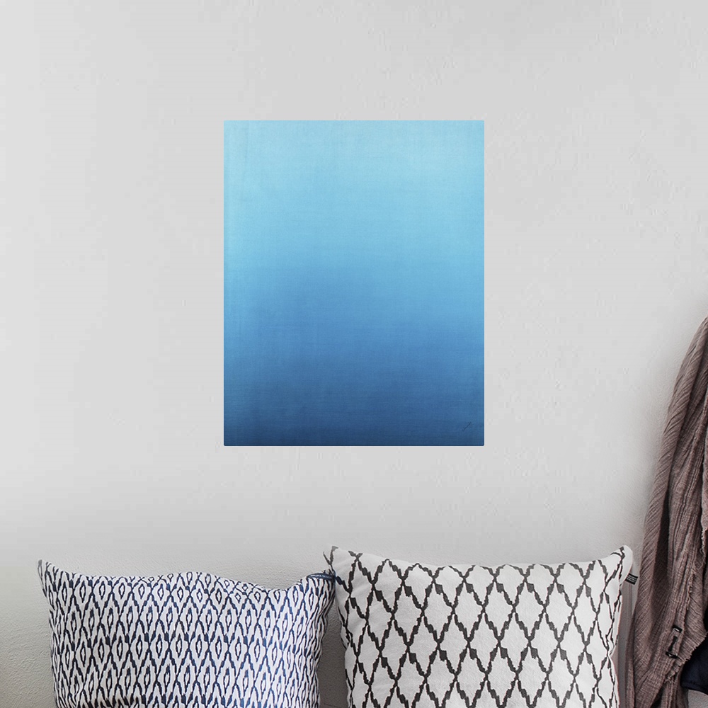 A bohemian room featuring Contemporary painting of lblue fading into a lighter shade.