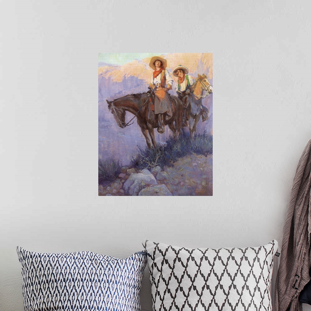 A bohemian room featuring Man, Woman on Horses