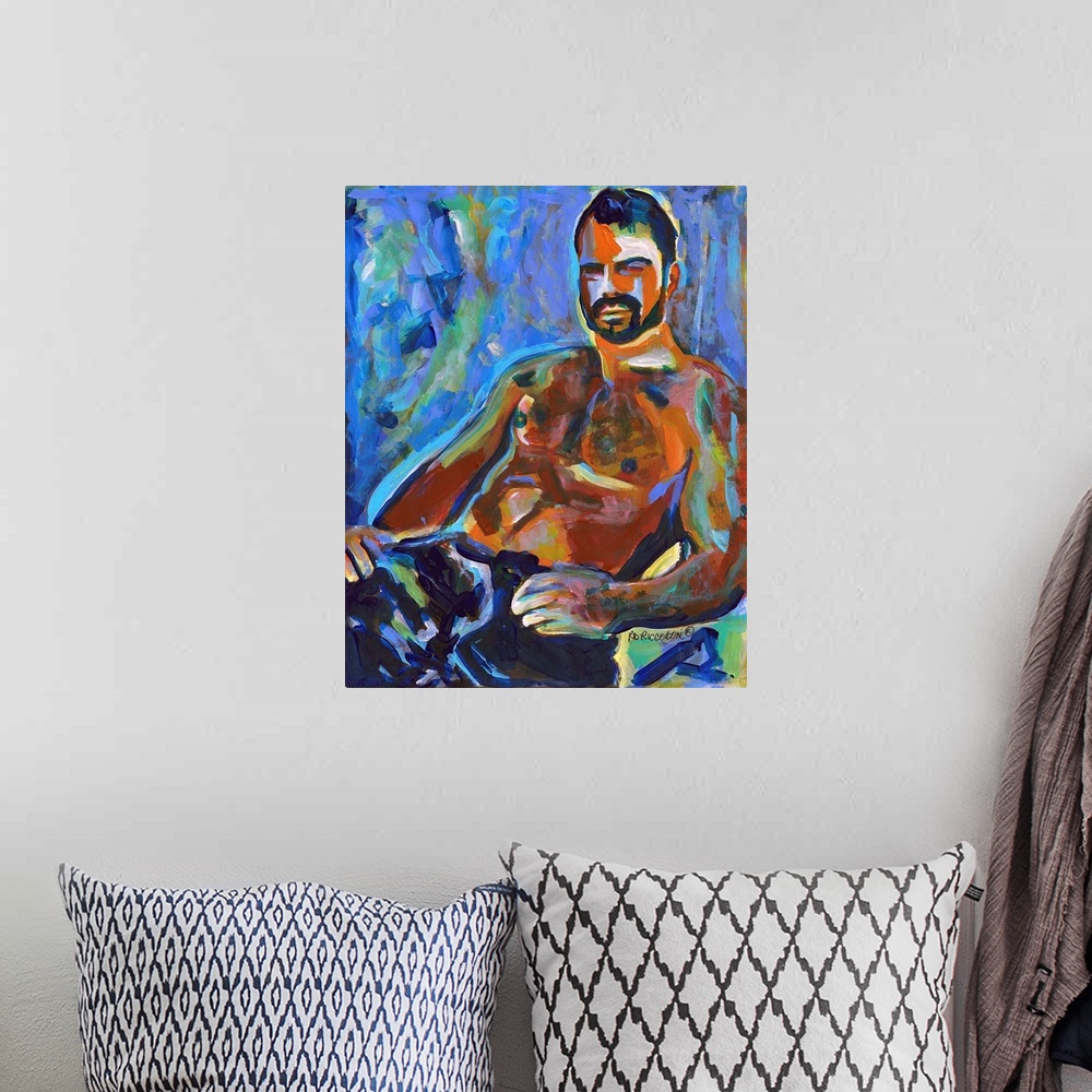 A bohemian room featuring Blue Macho, by RD Riccoboni, Abstract portrait of sexy bare chested man. From the Bear Gallery co...