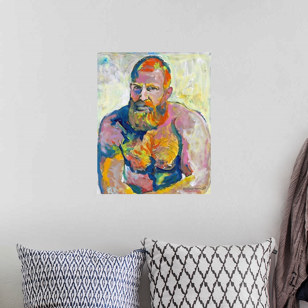 A bohemian room featuring Fire Island Van Gogh by RD Riccoboni. Sexy muscle Ginger Bear painting of a muscular bearded man ...