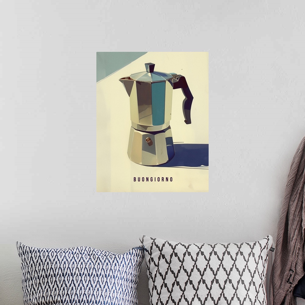 A bohemian room featuring Buongiorno - Retro Italian Coffee Advertising Poster