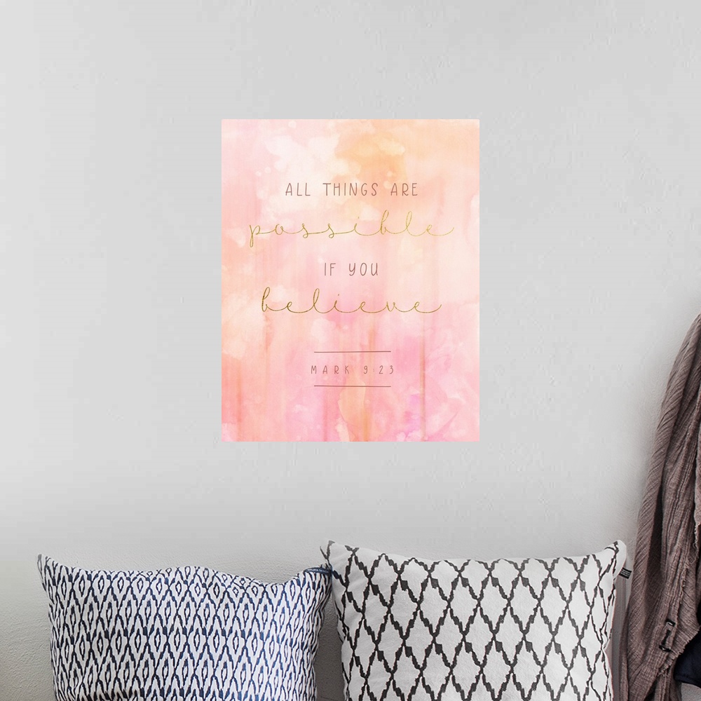 A bohemian room featuring Handlettered Bible Verse - Mark 9:23