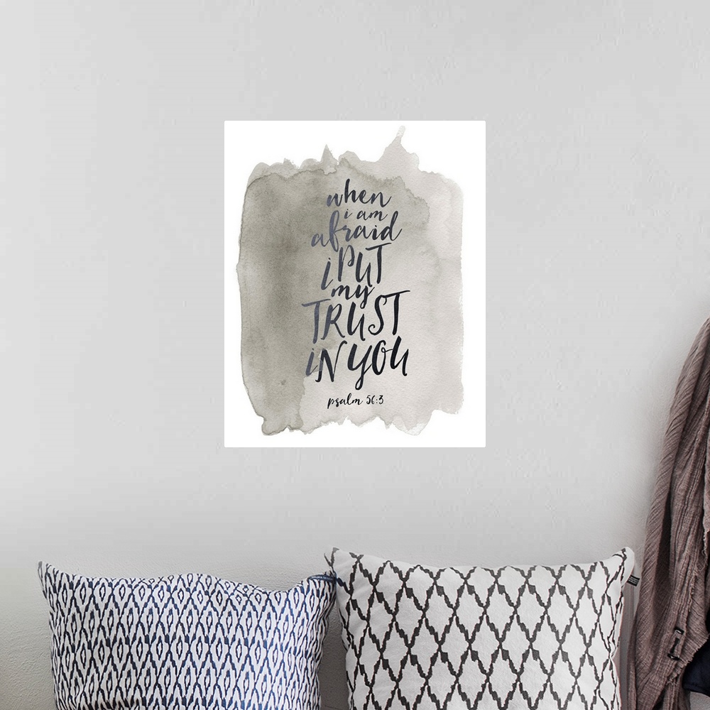 A bohemian room featuring Handlettered Bible Verse - Psalm 56:3