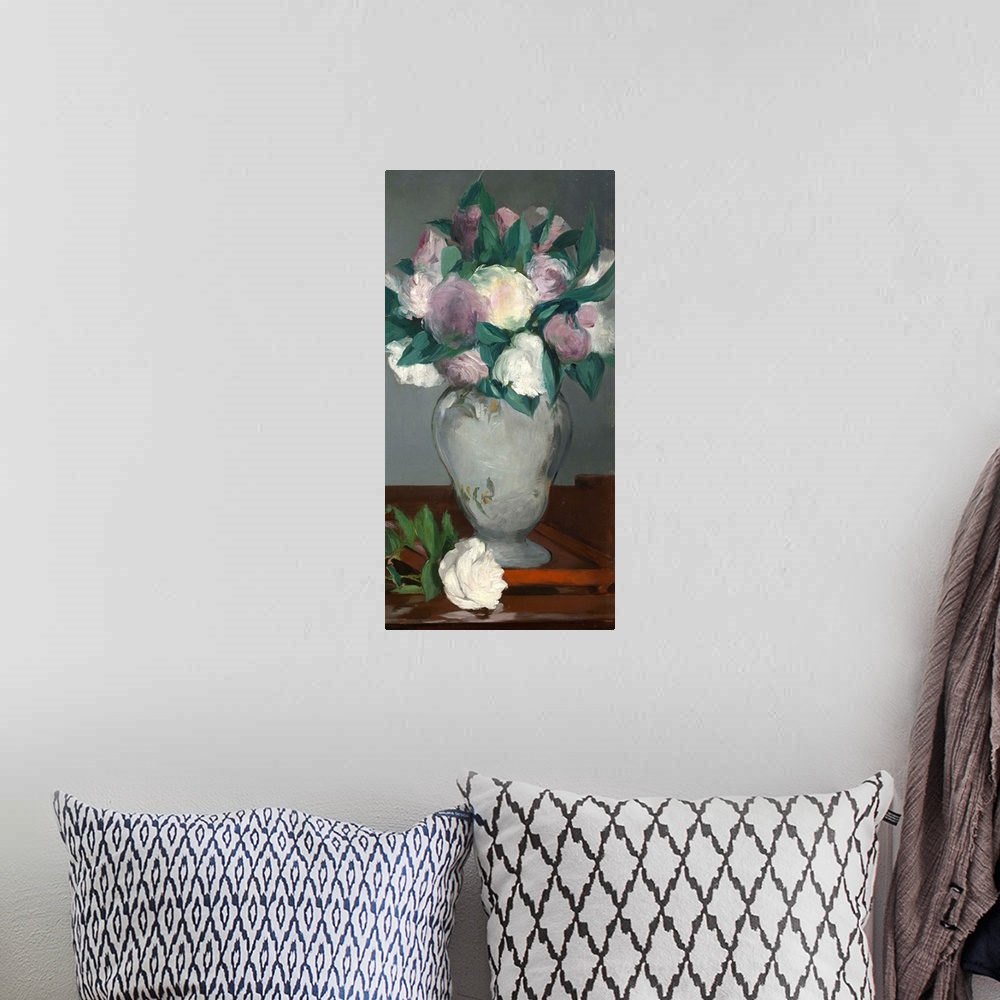 A bohemian room featuring This picture belongs to a series of peonies that Manet painted in 1864-65. Reportedly his favorit...