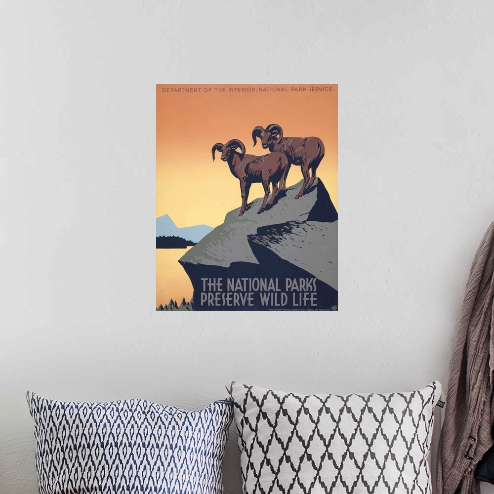 A bohemian room featuring The national parks preserve wild life. Poster for National Park Service promoting travel to natio...