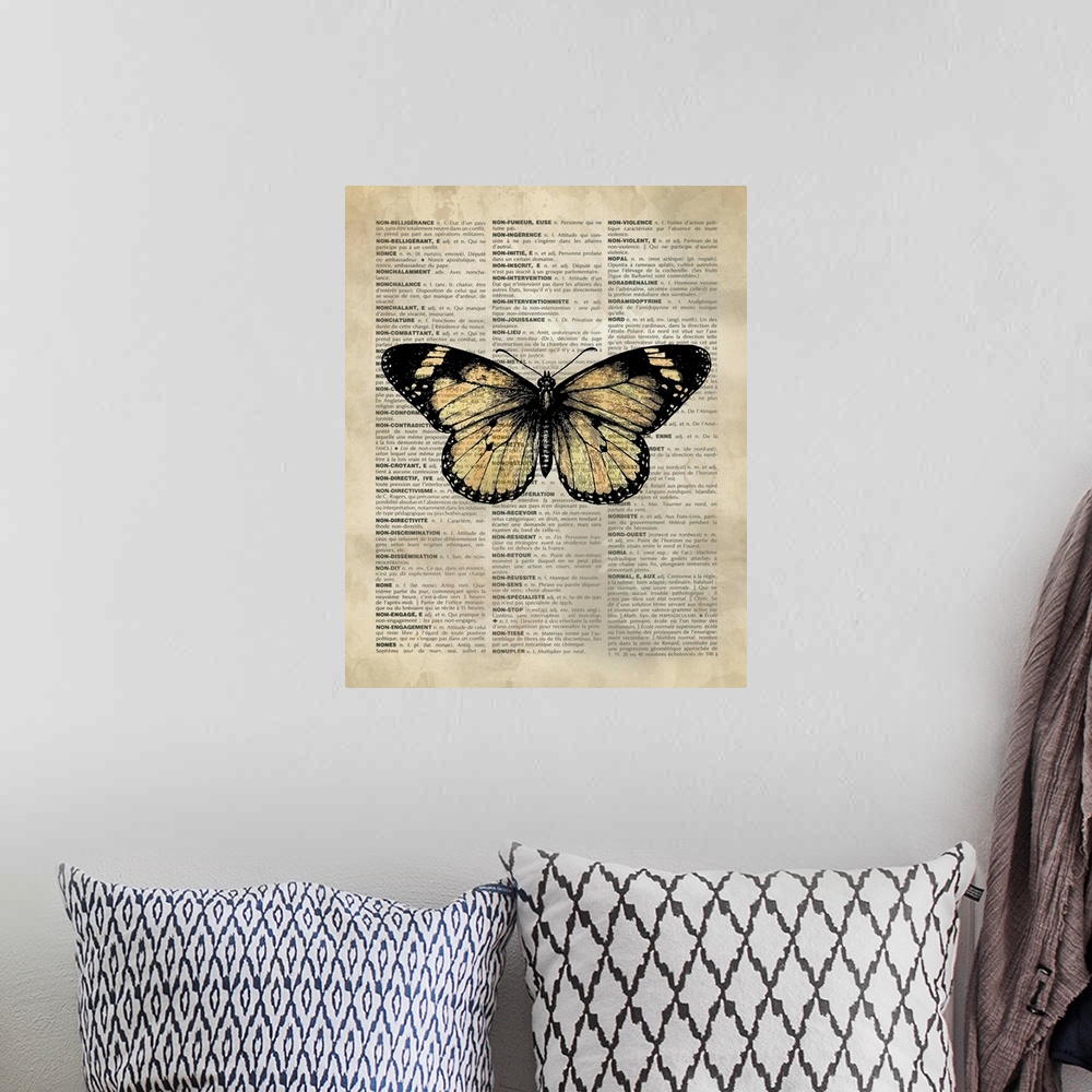 A bohemian room featuring Vintage Dictionary Art: Butterfly 1