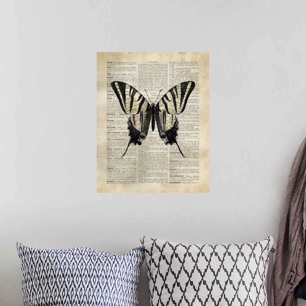 A bohemian room featuring Vintage Dictionary Art: Butterfly 2