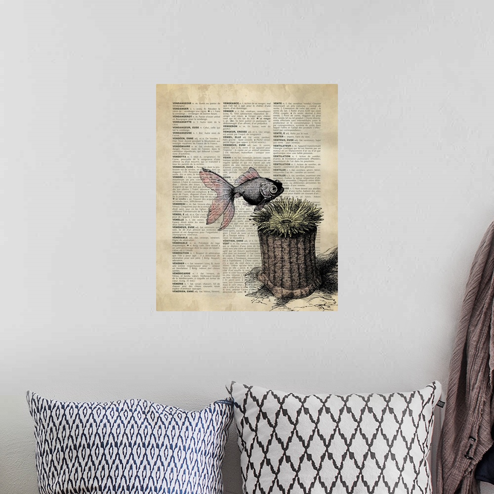A bohemian room featuring Vintage Dictionary Art: Fish and Anemone