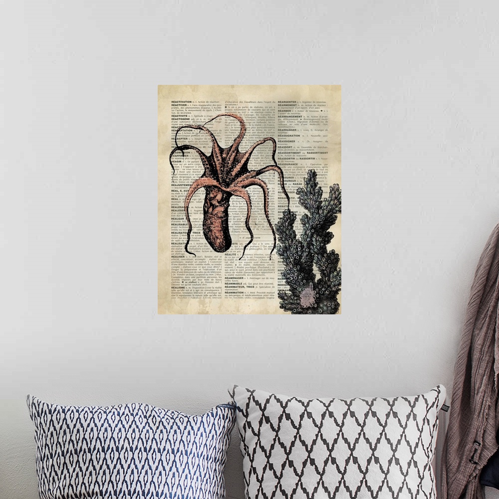 A bohemian room featuring Vintage Dictionary Art: Octopus