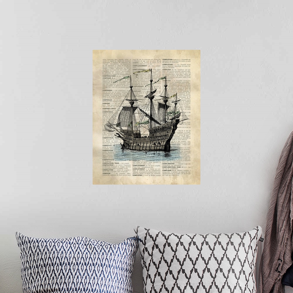 A bohemian room featuring Vintage Dictionary Art: Ship