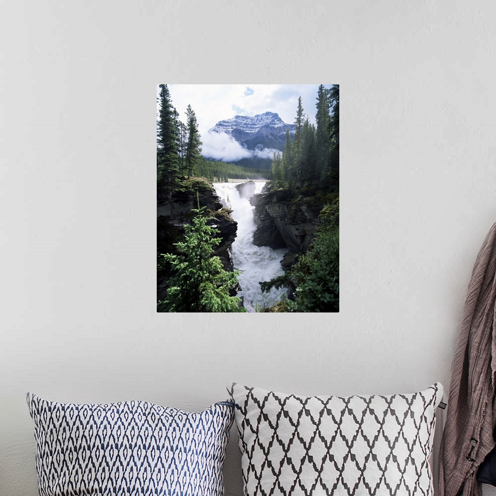 A bohemian room featuring Athabasca Falls and Mount Kerkeslin, Jasper National Park, Alberta, Canada