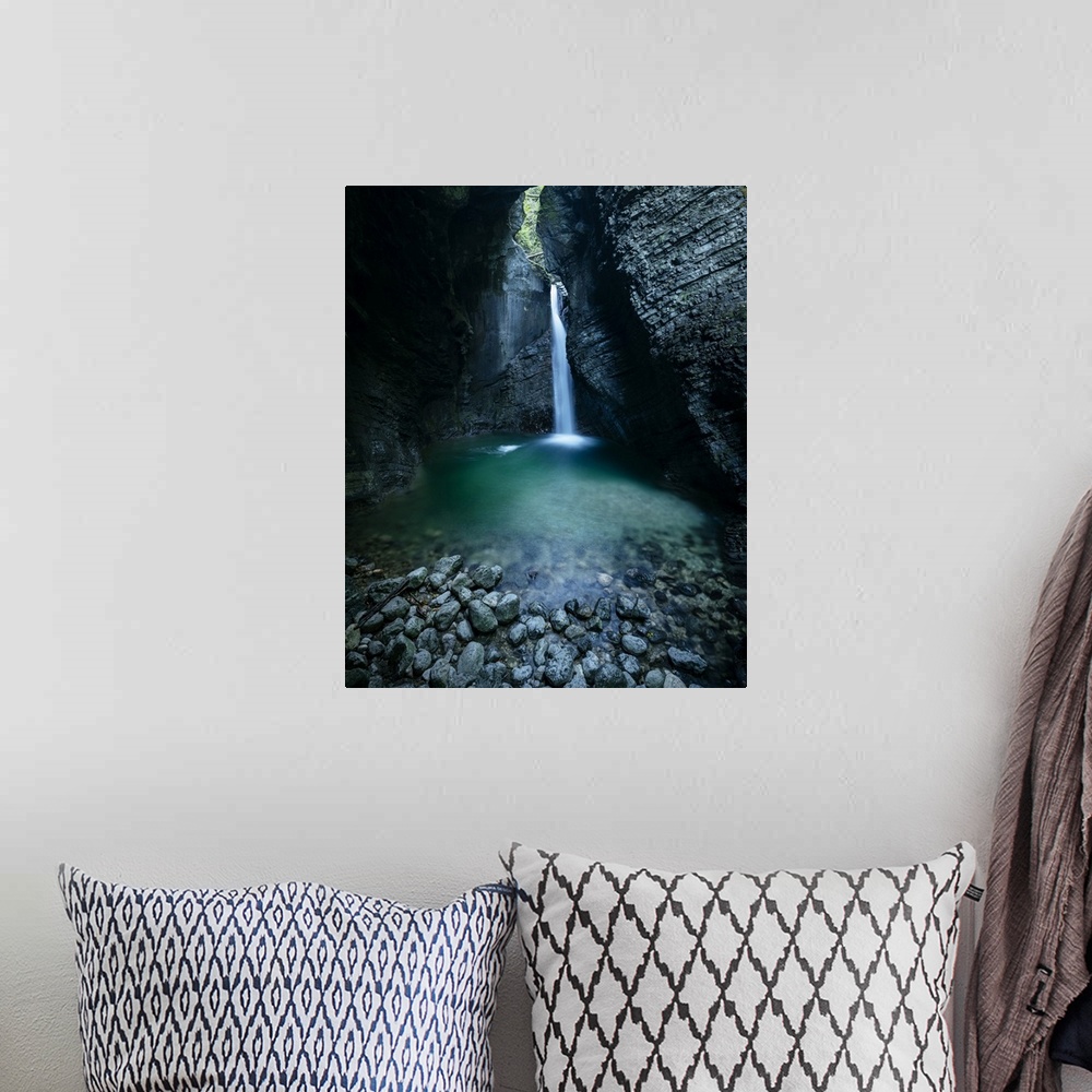 A bohemian room featuring Kobarid waterfall, Kobarid, Caporetto, Gorizia, Triglav National Park, Upper Carniola, Slovenia, ...