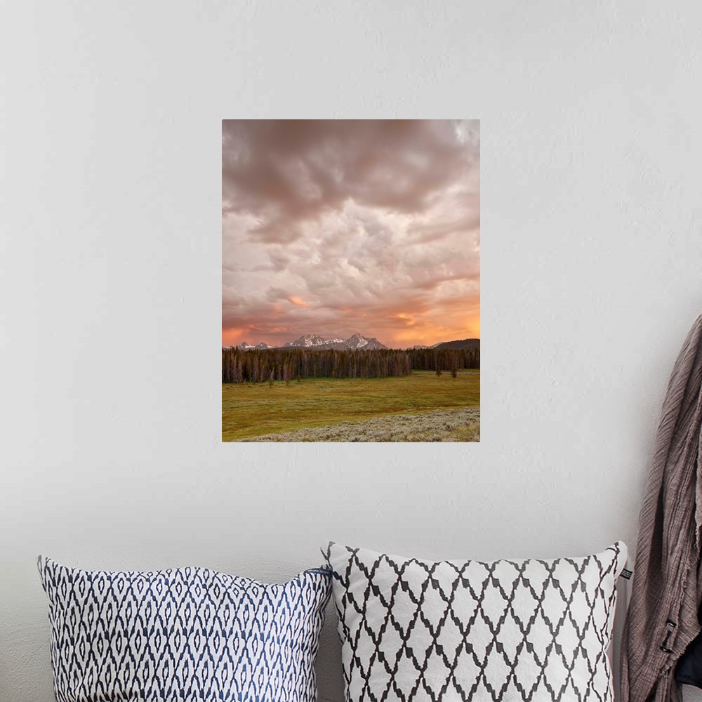 A bohemian room featuring Sunset over The Sawtooth Mountains, Sawtooth National Recreation Area, Idaho