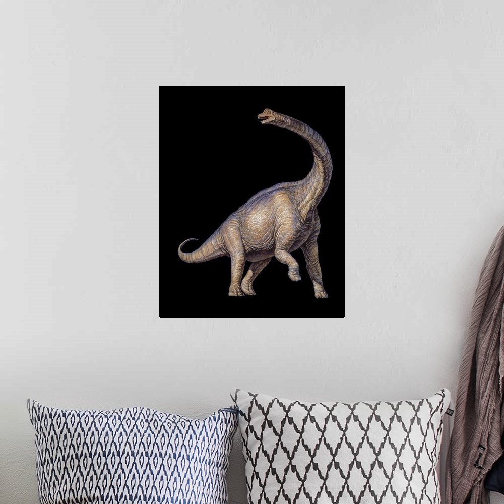 A bohemian room featuring Brachiosaurus dinosaur. Artwork of a Brachiosaurus dinosaur. This long-necked sauropod dinosaur l...