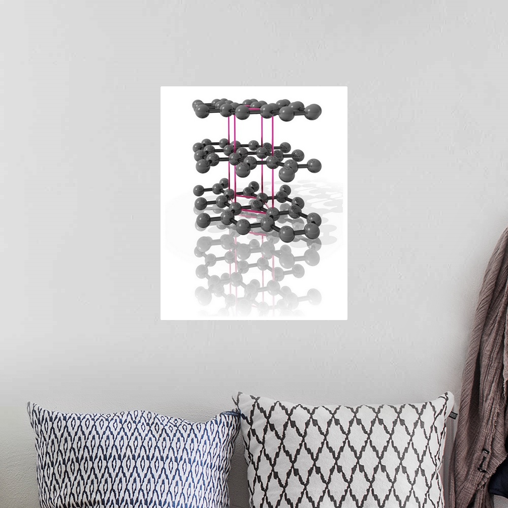 A bohemian room featuring Graphite crystal. Computer model of the molecular structure of a graphite crystal. Graphite is us...