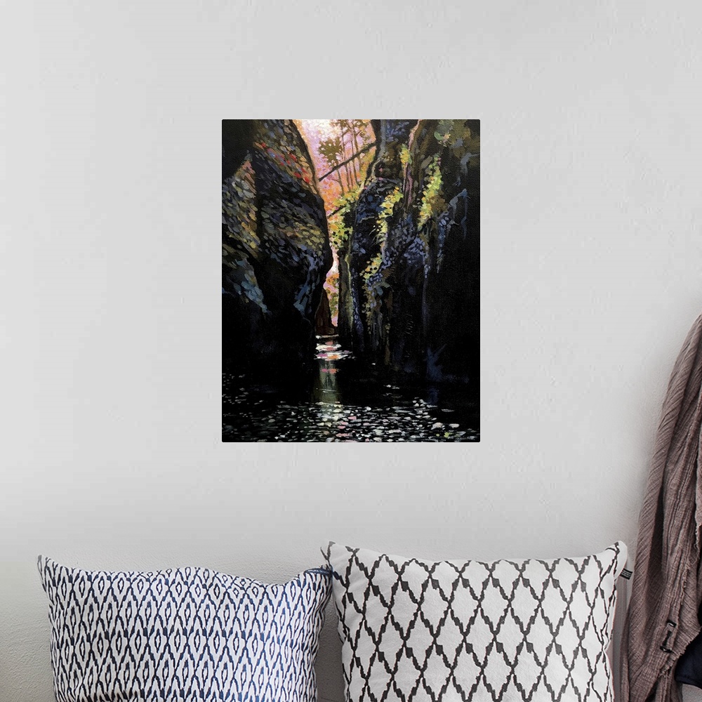 A bohemian room featuring Light is the simple driver in this piece. The warm sun at the top is bleeding through the canyon ...