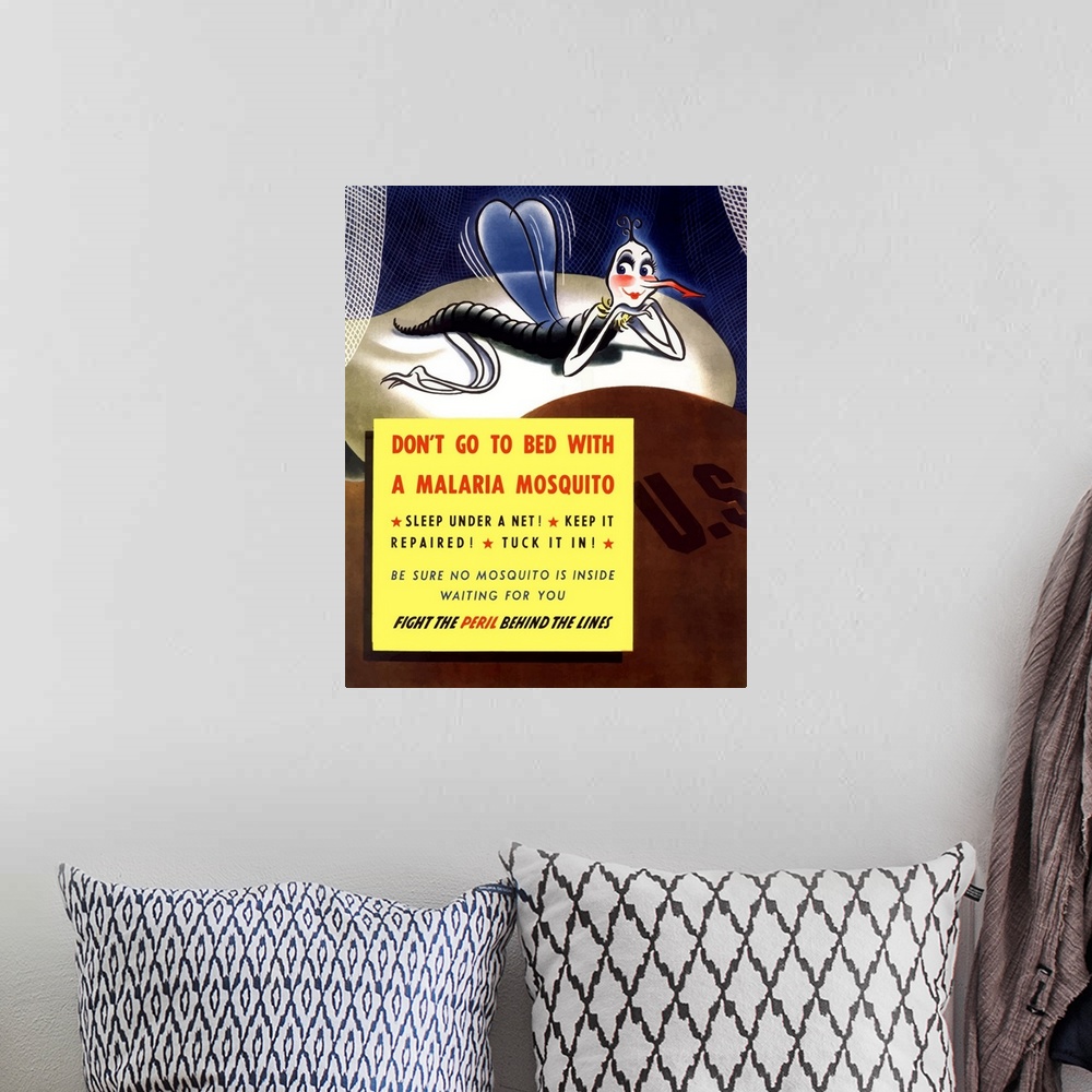 A bohemian room featuring Digitally restored vector war propaganda poster. This vintage World War Two poster features a gia...