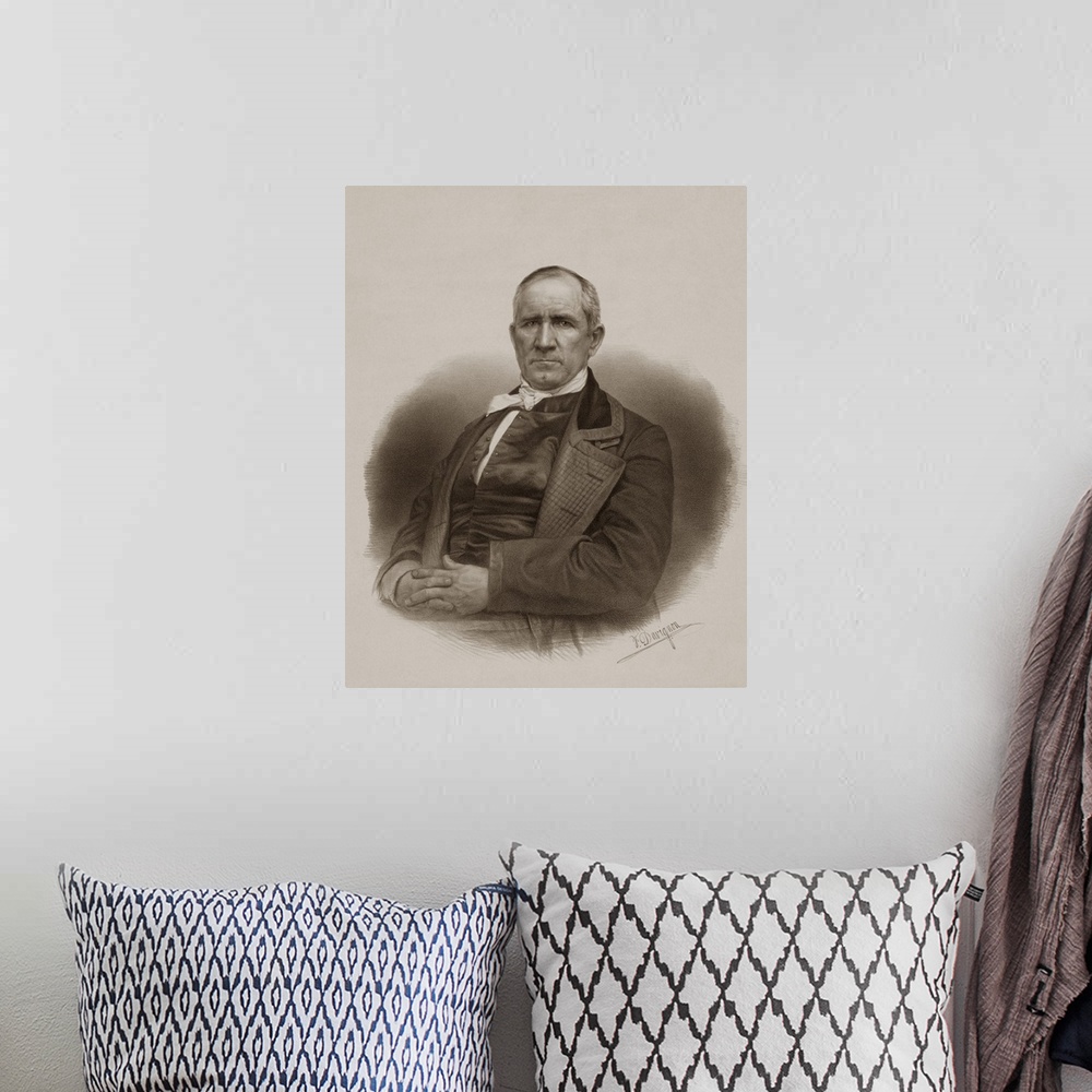 A bohemian room featuring Vintage American history image of politician and soldier, Samuel Houston.