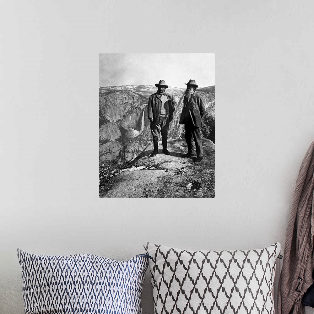 A bohemian room featuring President Theodore Roosevelt and John Muir while visiting Glacier Point at the Yosemite Valley in...