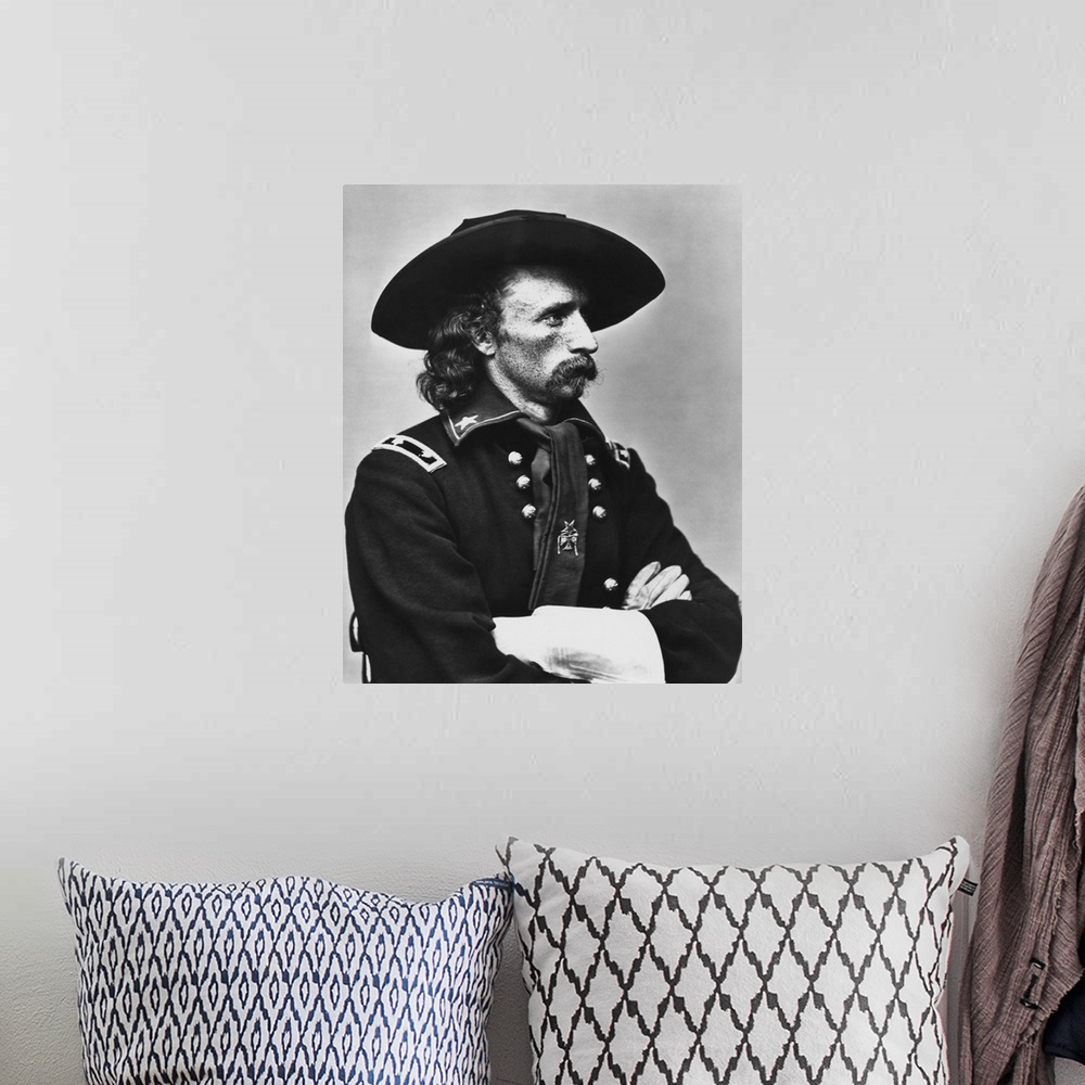 A bohemian room featuring Vintage American Civil War photo of Major General George Armstrong Custer.