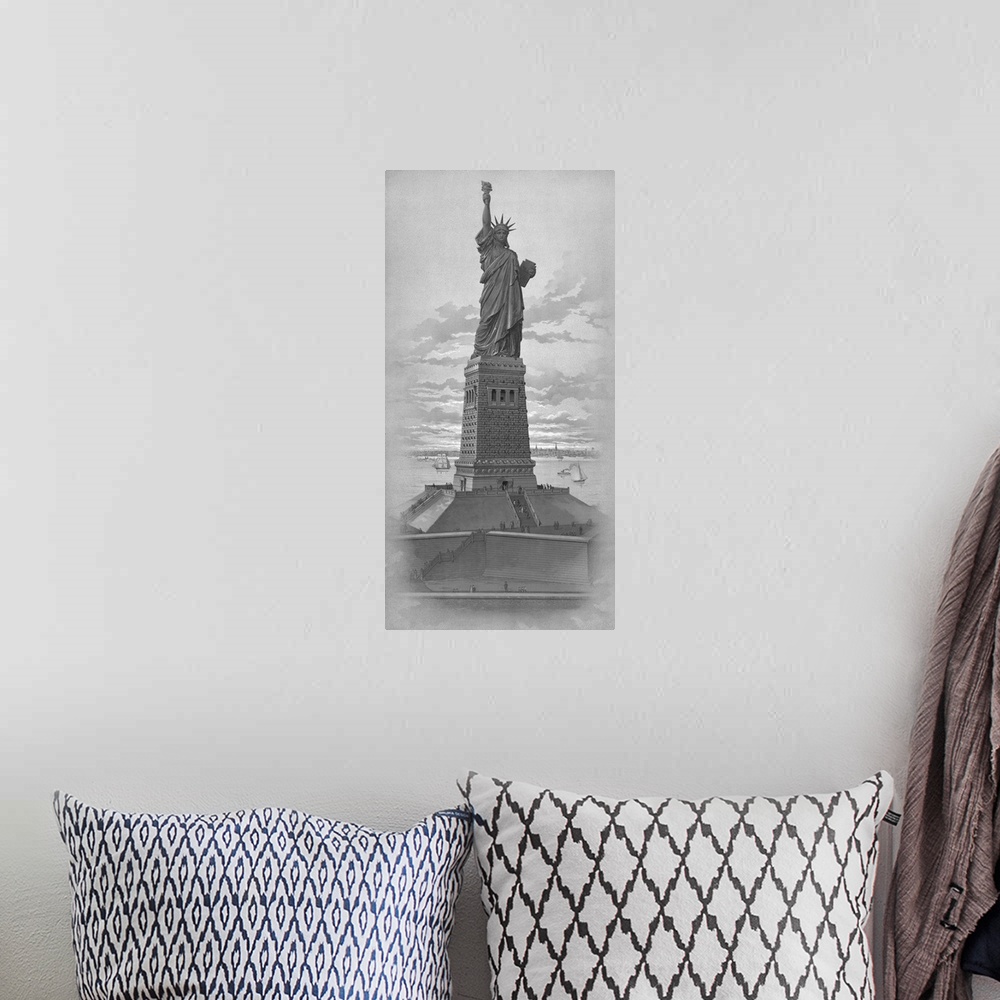 A bohemian room featuring Vintage American History print of The Statue of Liberty.