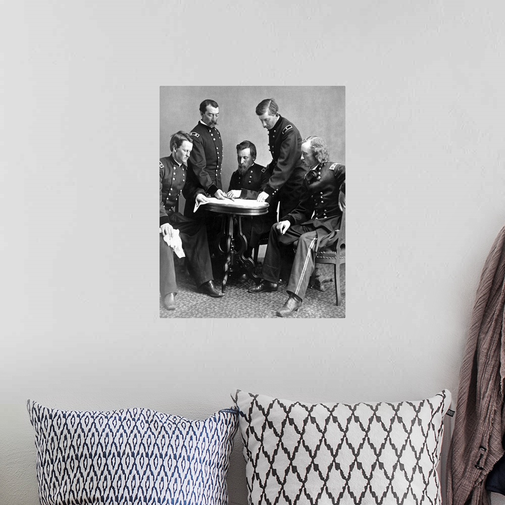 A bohemian room featuring Vintage Civil War photograph of General Philip Sheridan and his staff.