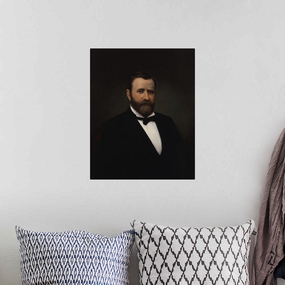 A bohemian room featuring Vintage portrait of President Ulysses S. Grant.