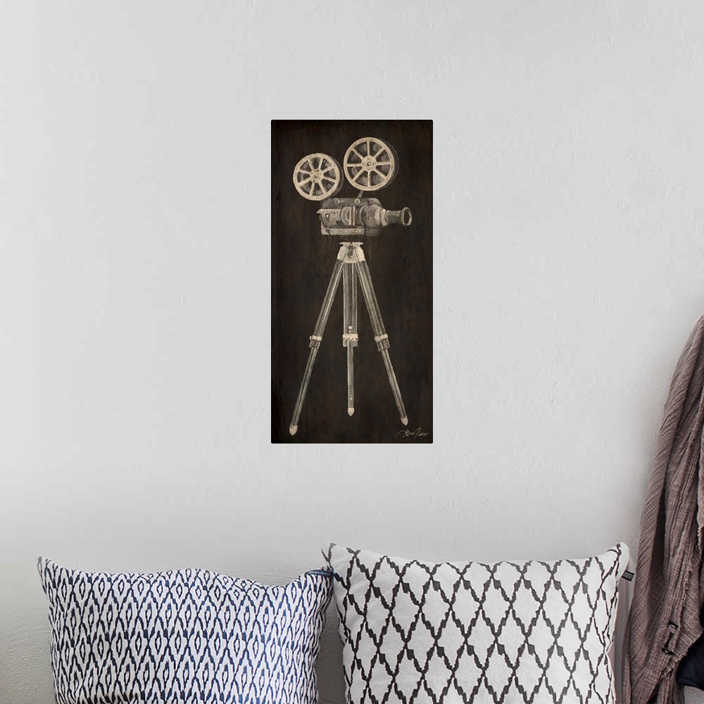 A bohemian room featuring Now Showing Projector Stand