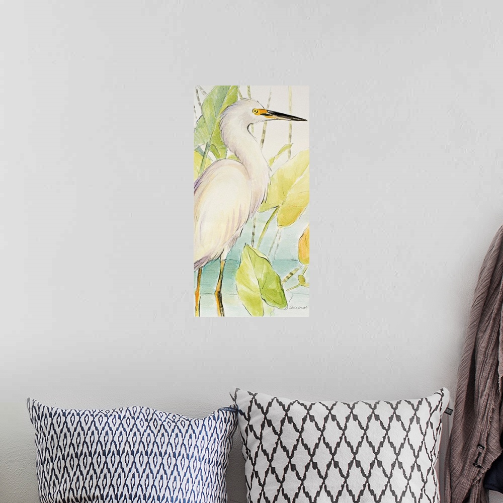 A bohemian room featuring Snowy Egret