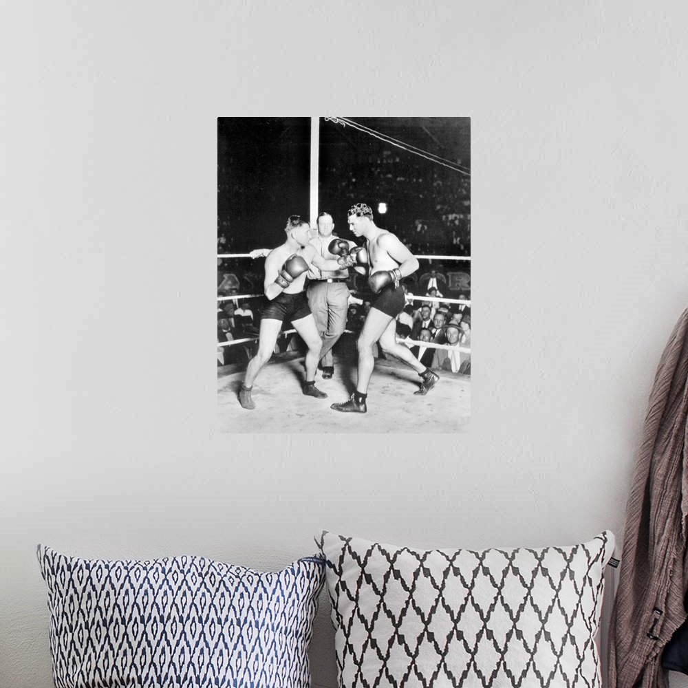 A bohemian room featuring American boxer. The Dempsey-Newman fight, 1925.