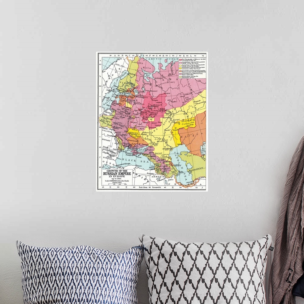 A bohemian room featuring Map, Expansion Of Russia. Map Showing the Territorial Expansion Of the Russian Empire In Europe U...