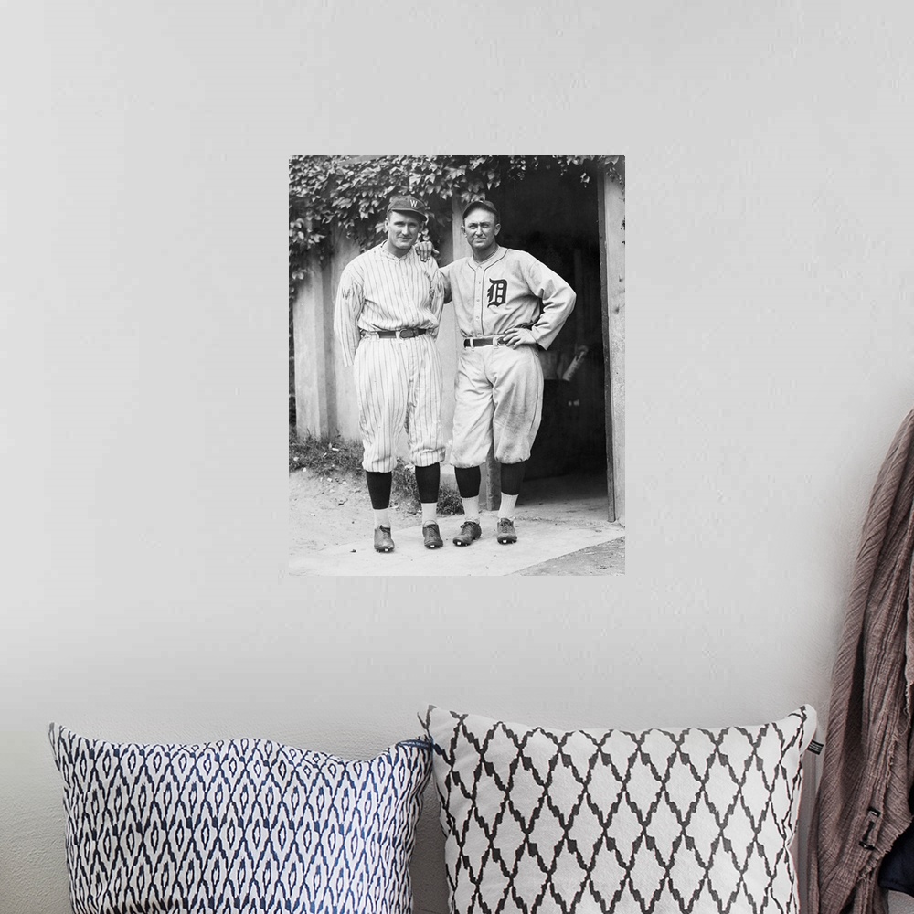 A bohemian room featuring American baseball player. Walter Johnson (left) and Ty Cobb.