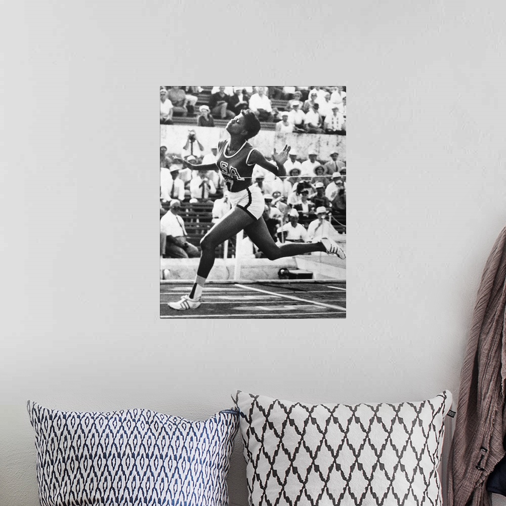 A bohemian room featuring American track and field athlete. Rudolph winning the 100 meter dash in the 1960 Summer Olympics ...
