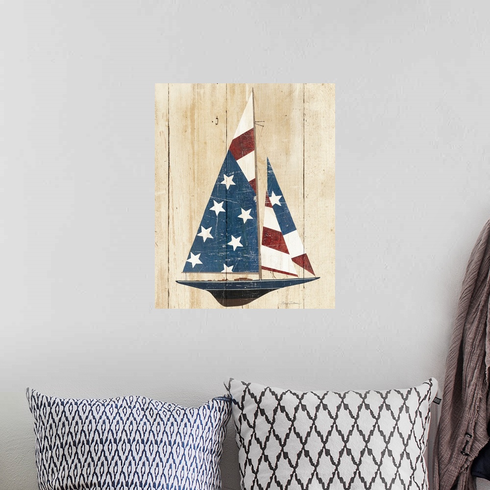 A bohemian room featuring American Flag Sailboat