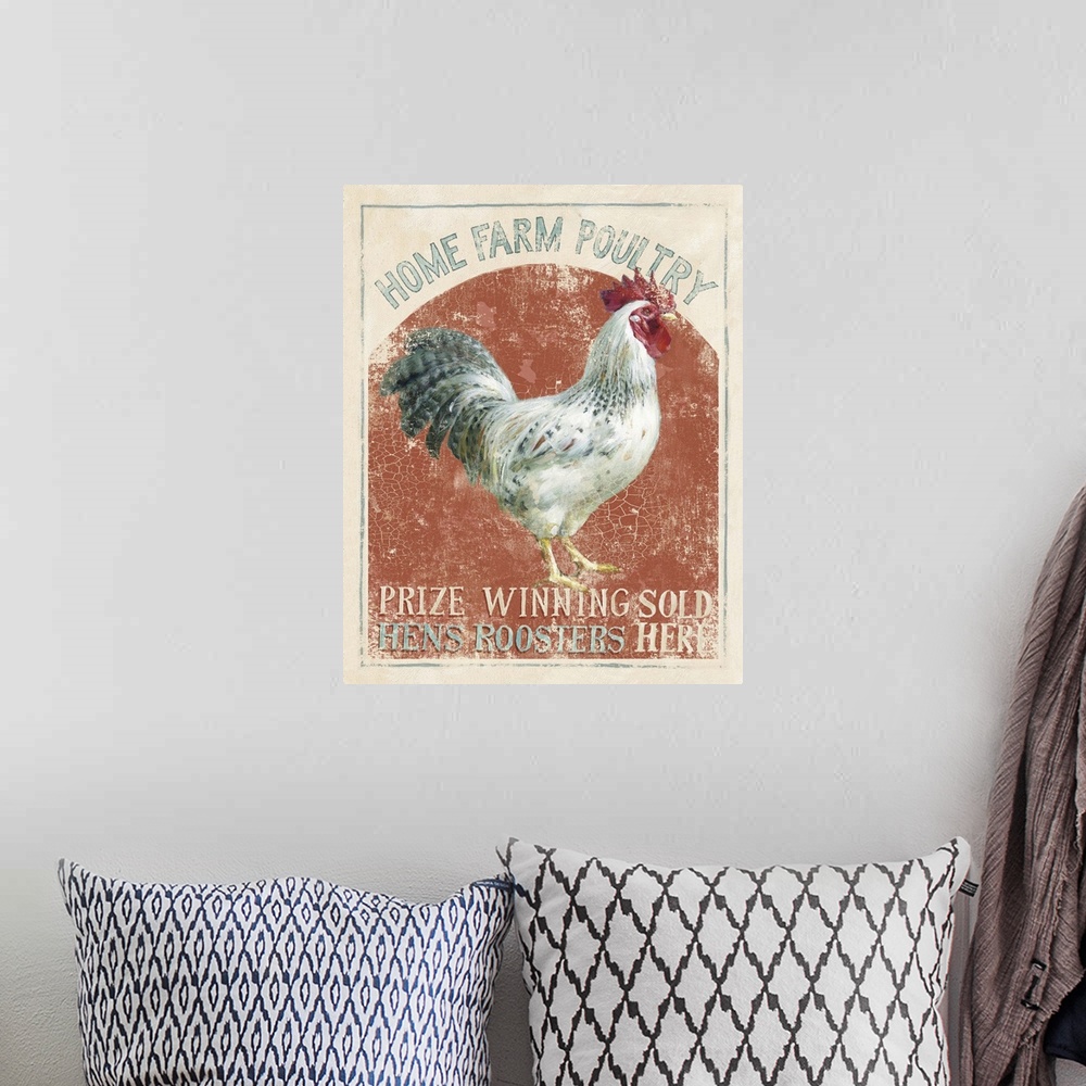 A bohemian room featuring Contemporary folk art decor of a rustic weathered sign for farm fresh eggs.