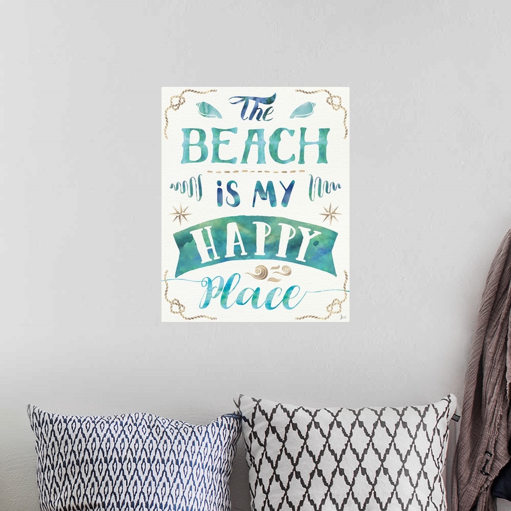 A bohemian room featuring "The Beach is My Happy Place"