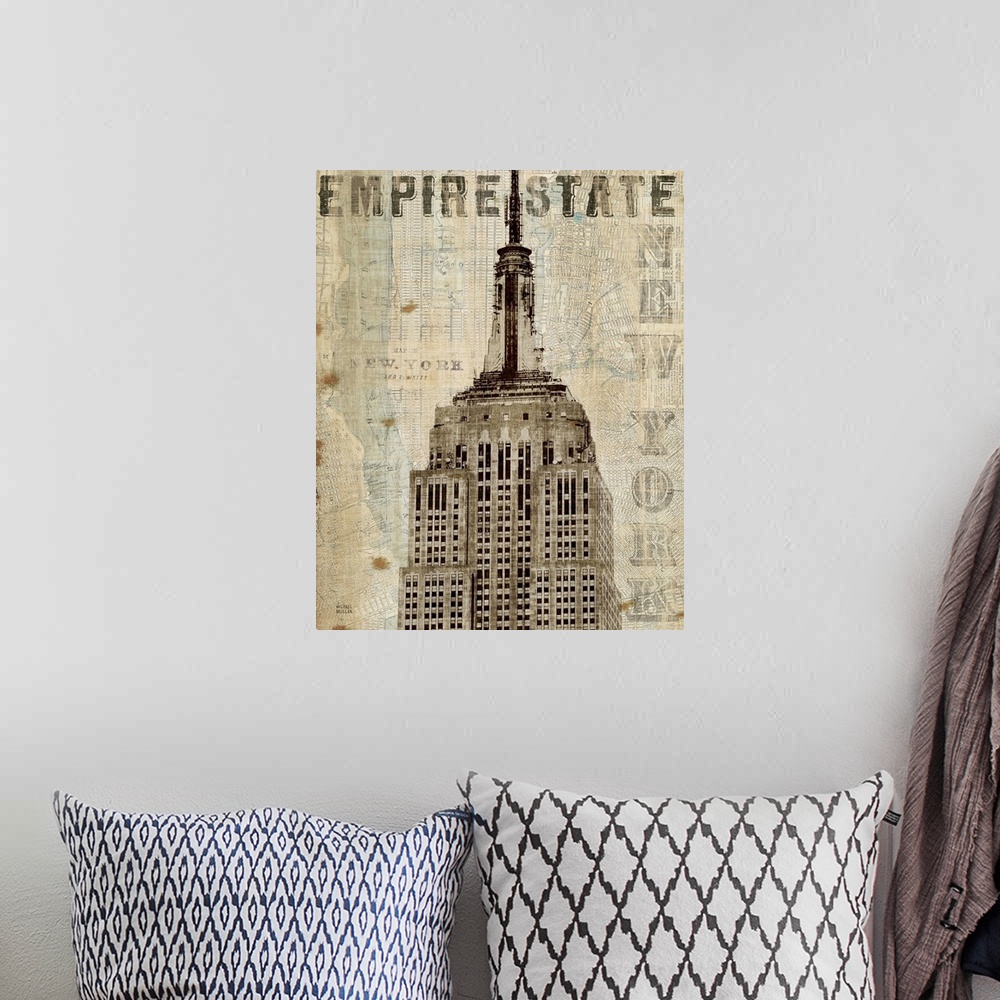 A bohemian room featuring Vintage NY Empire State Building