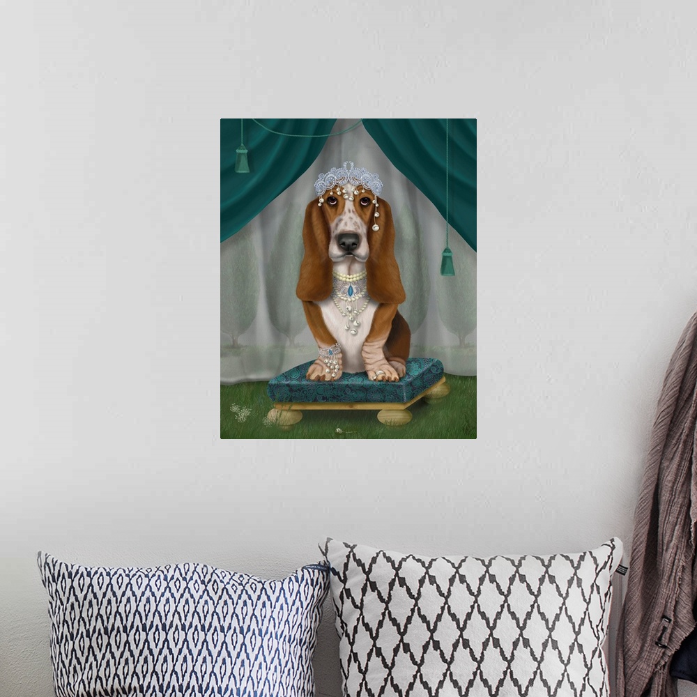 A bohemian room featuring Basset Hound and Tiara