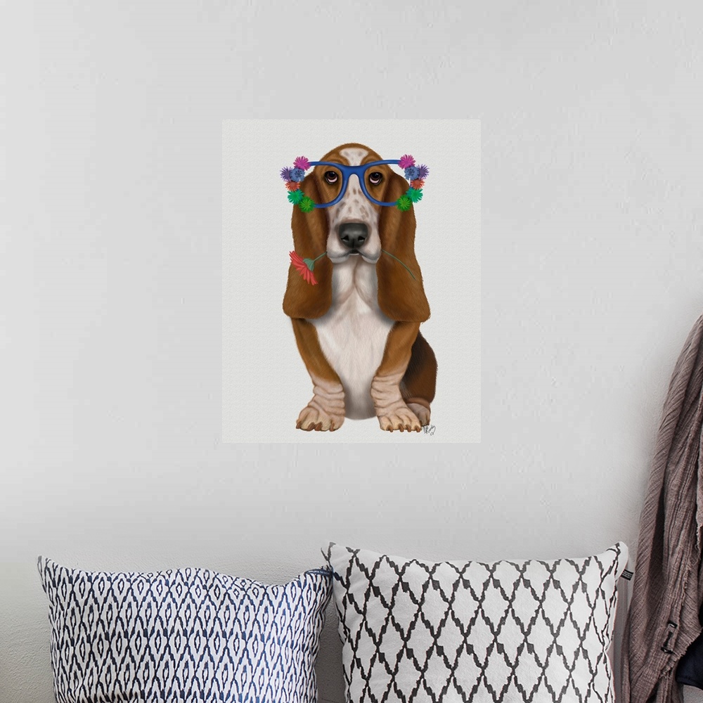 A bohemian room featuring Basset Hound Flower Glasses