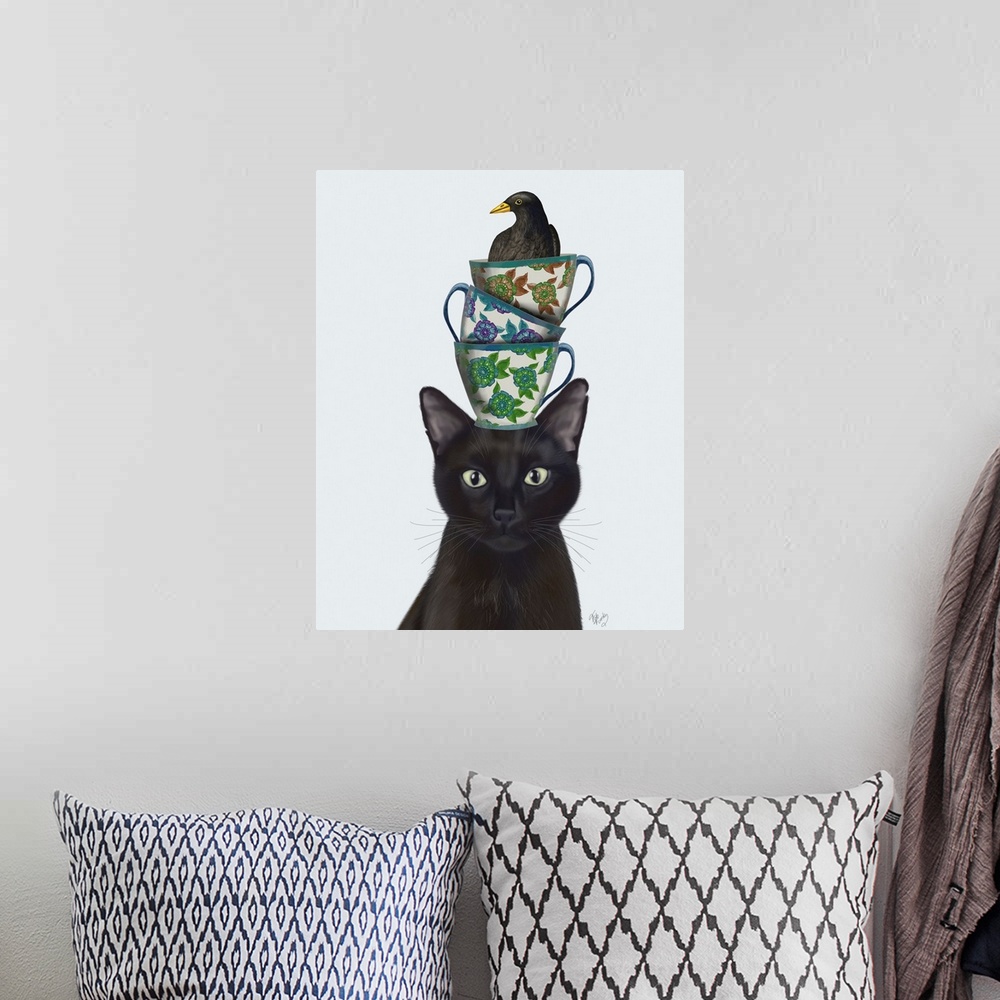 A bohemian room featuring Black Cat with Teacups and Blackbird