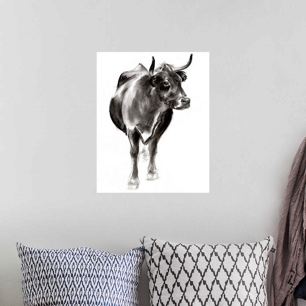A bohemian room featuring Charcoal Cattle I