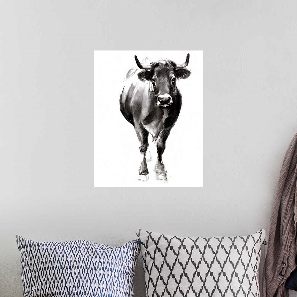 A bohemian room featuring Charcoal Cattle II