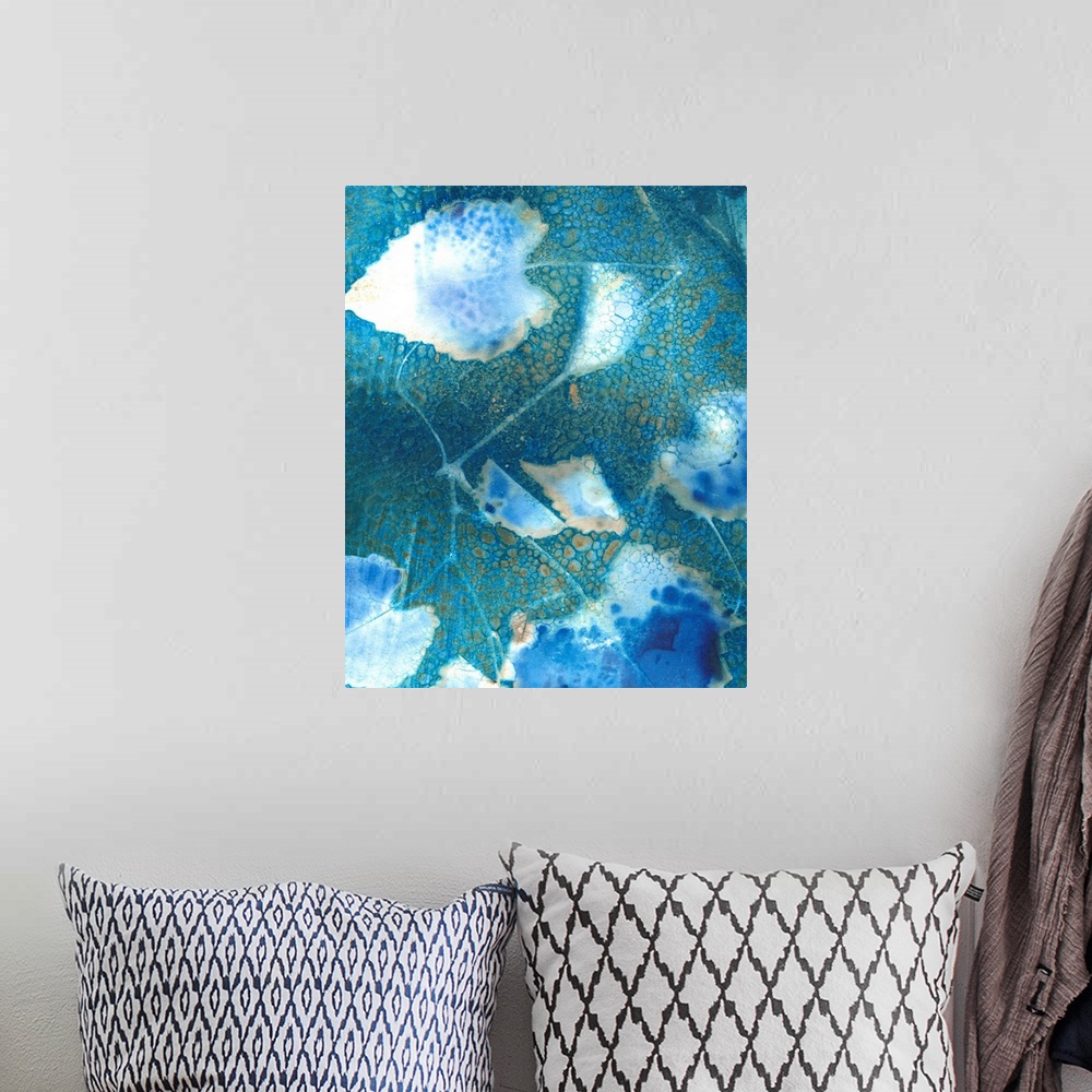 A bohemian room featuring Cyanotype Leaves I