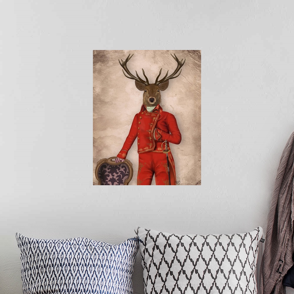 A bohemian room featuring Deer In Red And Gold Jacket