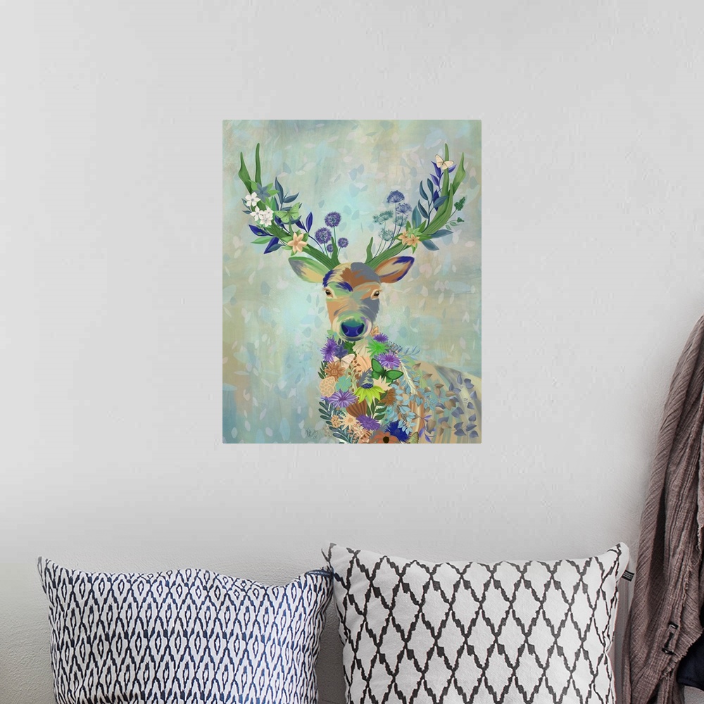 A bohemian room featuring Fantastic Florals Deer, Portrait