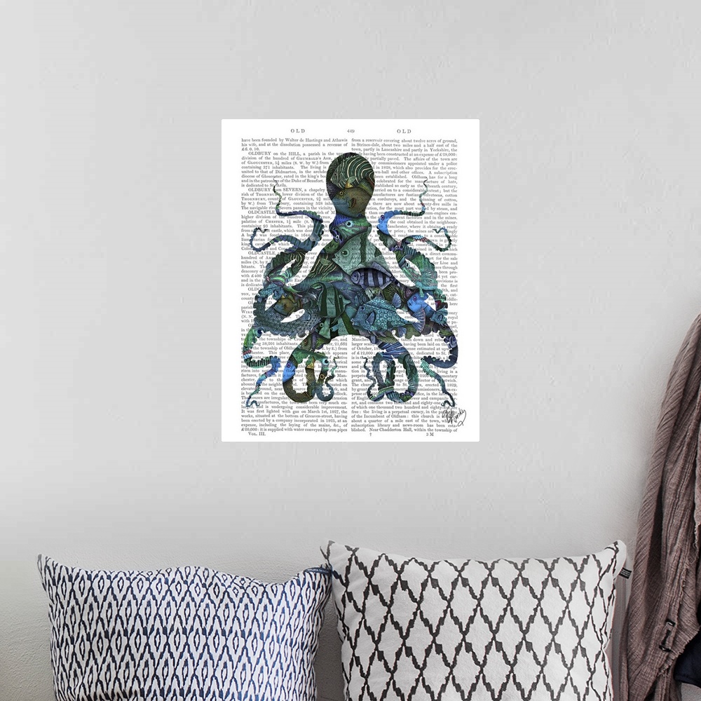 A bohemian room featuring Fishy Blue Octopus