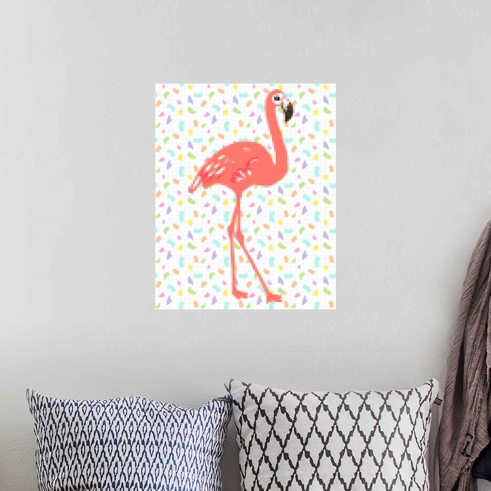 A bohemian room featuring Flamingo Pixel Party II