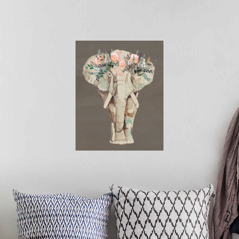 A bohemian room featuring Flower Crown Elephant II