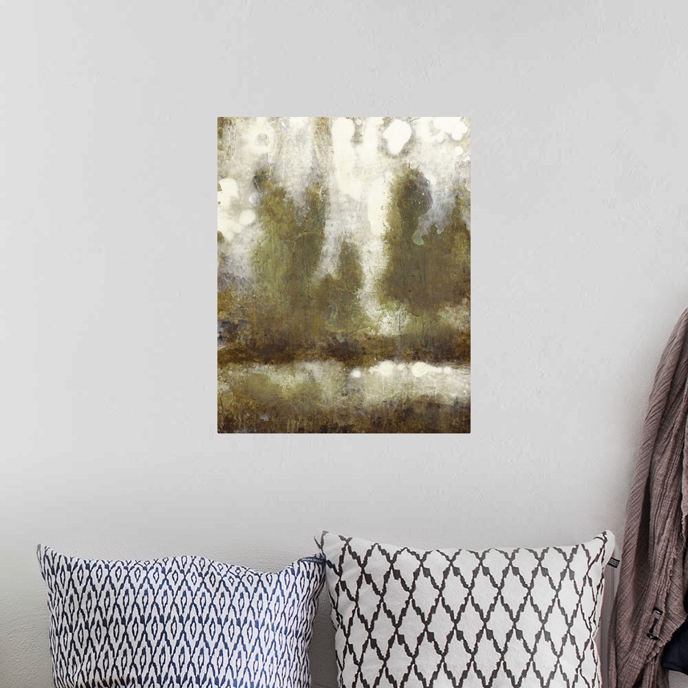 A bohemian room featuring Painting of a an abstracted view of trees.